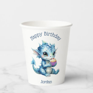 Niedlicher Blue Baby Dragon isst einen Cupcake Pappbecher