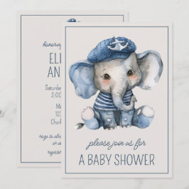Niedlicher Blue Baby Elephant Personalisiert Einladung
