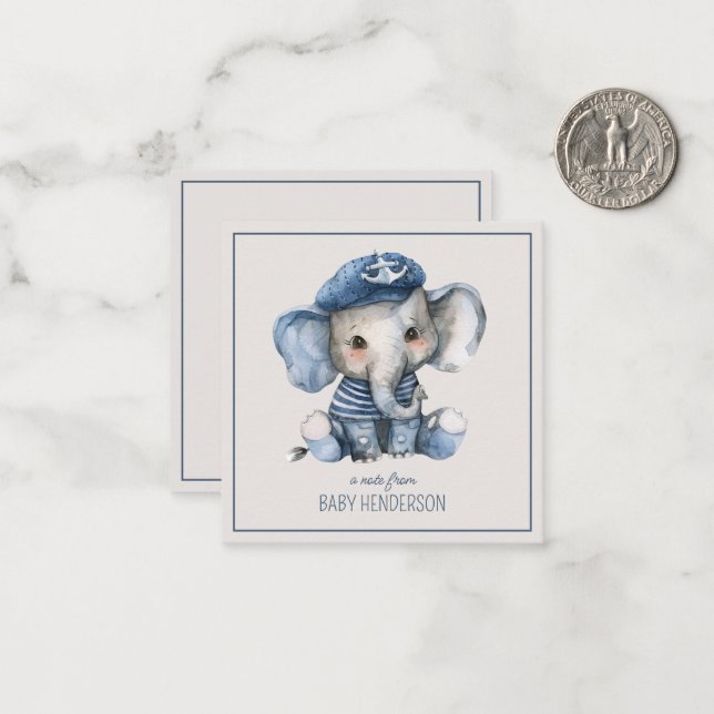 Niedlicher Blue Baby Elephant Personalisiert Mitteilungskarte (Vorderseite/Rückseite Beispiel)