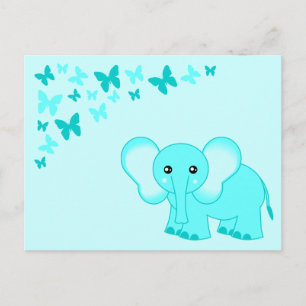 Niedlicher Blue Baby Elephant und Schmetterlinge P Postkarte