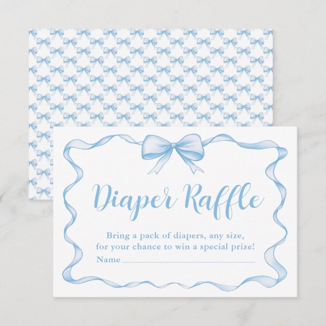Niedlicher Blue Bow Boy Ribbon Babydusche Windelwi Einladung (Vorne/Hinten)