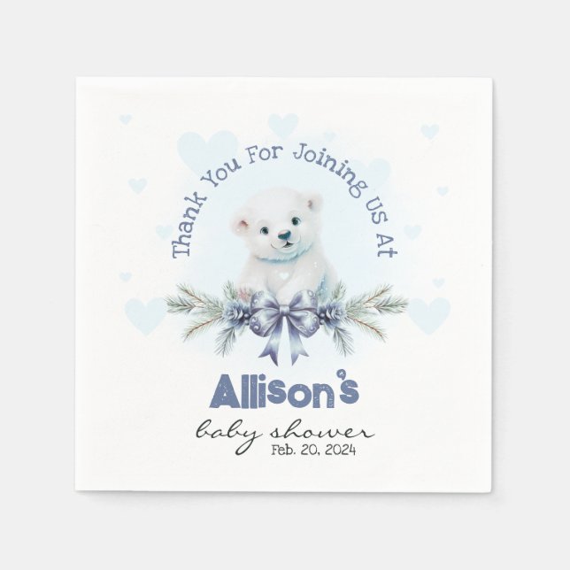 Niedlicher Blue Boy Bear Cub Herz Winter Baby Dusc Serviette (Vorderseite)