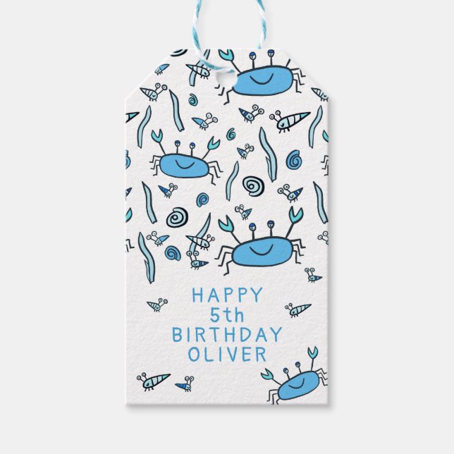 Niedlicher Blue Crab Sea Animals Junge Happy Gebur Geschenkanhänger (Vorderseite)