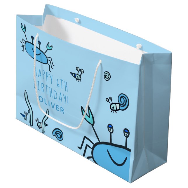 Niedlicher Blue Crab Sea Animals Junge Happy Gebur Große Geschenktüte (Vorderseite Schrägansicht)
