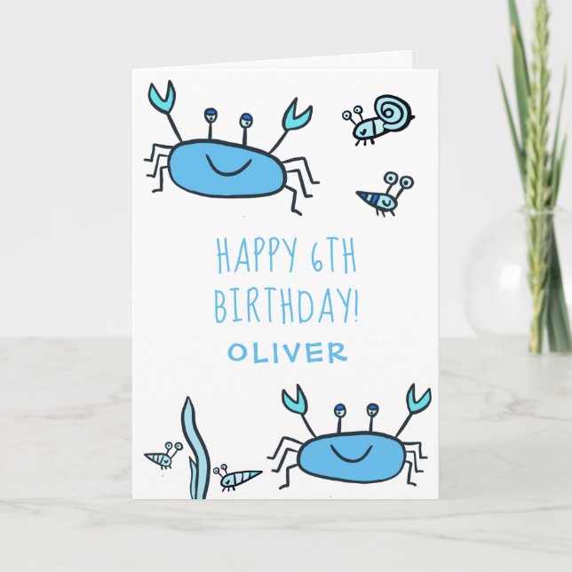 Niedlicher Blue Crab Sea Animals Junge Happy Gebur Karte (Vorderseite)