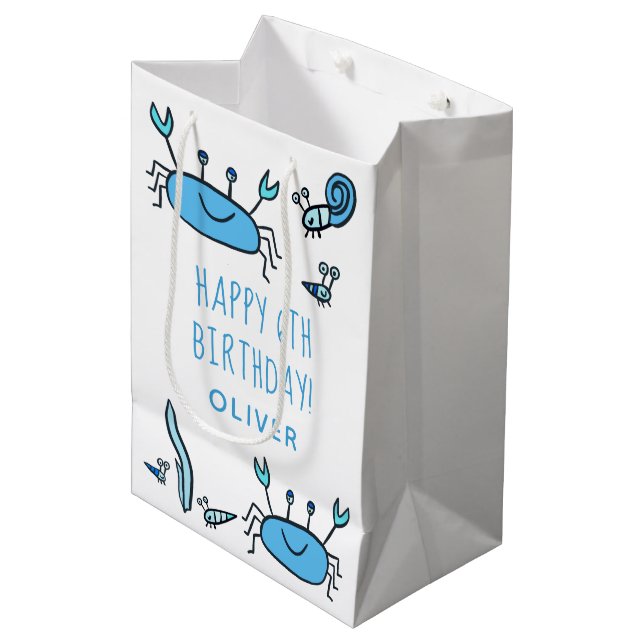 Niedlicher Blue Crab Sea Animals Junge Happy Gebur Mittlere Geschenktüte (Vorderseite Schrägansicht)