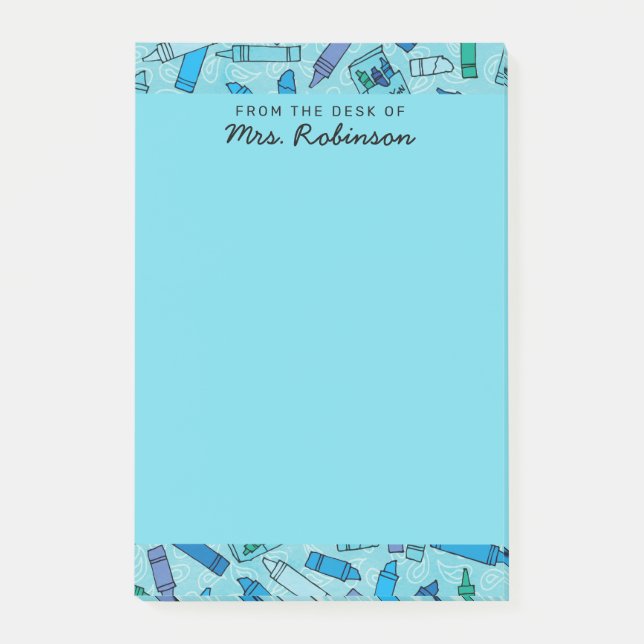 Niedlicher Blue Crayons Lehrer Von 4 x 6 Uhr Post-it Klebezettel (Vorderseite)
