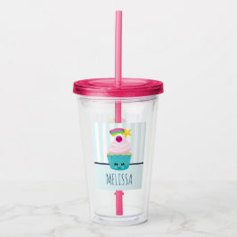 Niedlicher Blue Cupcake mit Kawaii Face Acryltrinkbecher