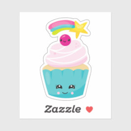 Niedlicher Blue Cupcake mit Kawaii Face Aufkleber