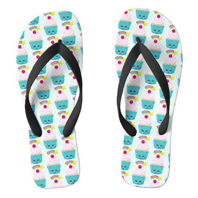 Niedlicher Blue Cupcake mit Kawaii Face Flip Flops (Fußbett)