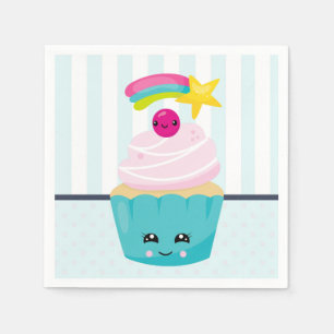 Niedlicher Blue Cupcake mit Kawaii Face Serviette