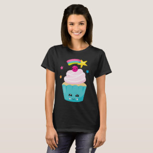 Niedlicher Blue Cupcake mit Kawaii Face T-Shirt