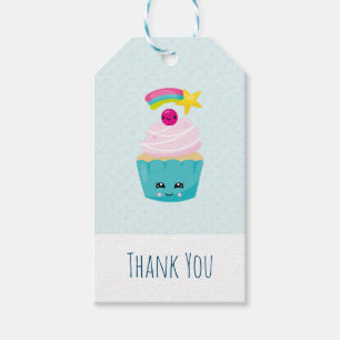 Niedlicher Blue Cupcake mit Kawaii Face Vielen Dan Geschenkanhänger