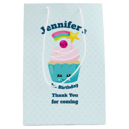 Niedlicher Blue Cupcake mit Kawaii Face Vielen Dan Mittlere Geschenktüte
