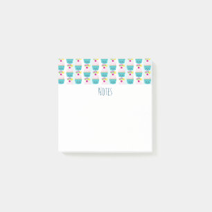 Niedlicher Blue Cupcake mit Kawaii Gesichtsmuster Post-it Klebezettel