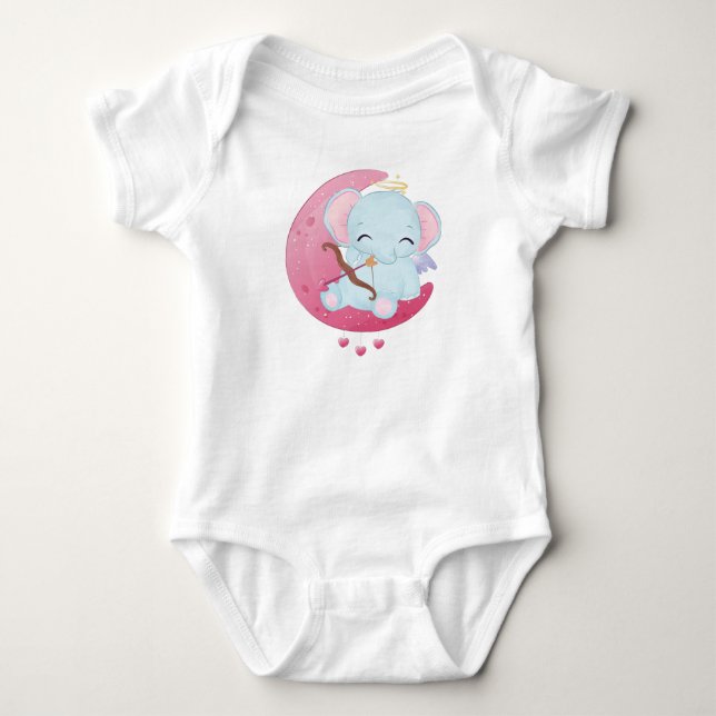NIEDLICHER BLUE ELEPHANT AUF EINEM HALBEN MOND BABY STRAMPLER (Vorderseite)