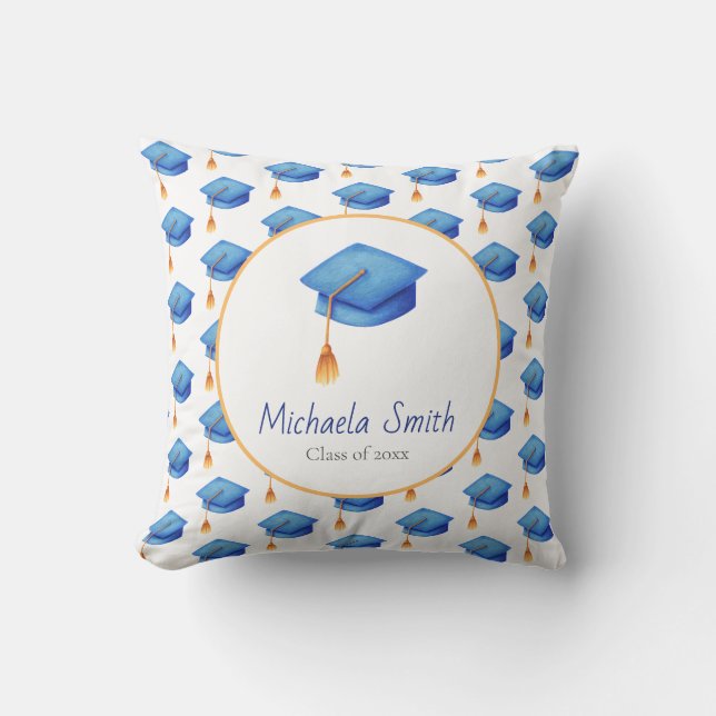 Niedlicher Blue Graduation Cap Personalisierter Ab Kissen (Vorderseite)