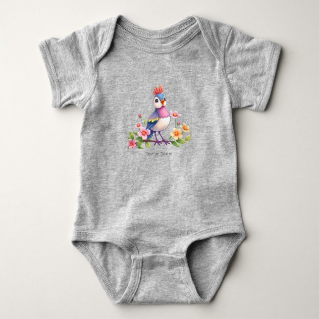 Niedlicher Blue Pink Bird Floral Baby Bodysuit Baby Strampler (Vorderseite)