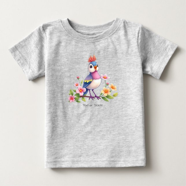 Niedlicher Blue Pink Bird Floral Baby T - Shirt (Vorderseite)