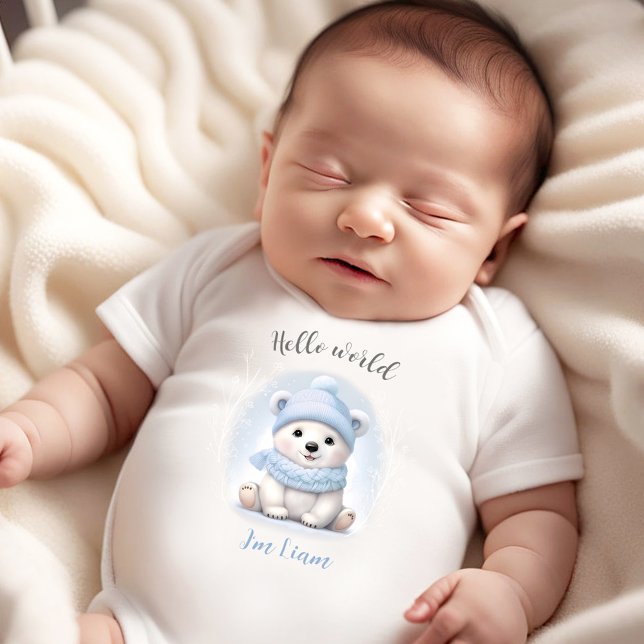 Niedlicher Blue Polar Bear Name Boy Baby Bodysuit Baby Strampler (Cute Blue Polar Bear Name Boy Baby Bodysuit)