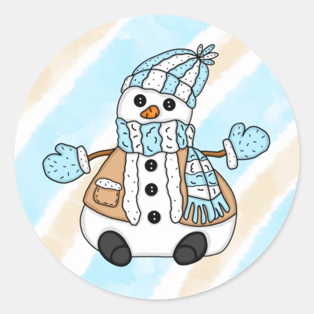 Niedlicher Blue Snowman mit Scarf Weihnachten Runder Aufkleber (Vorderseite)