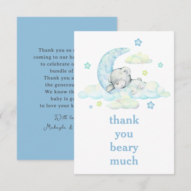 Niedlicher Blue Teddy Bär auf dem Mond Vielen Dank Dankeskarte (Vorne/Hinten)