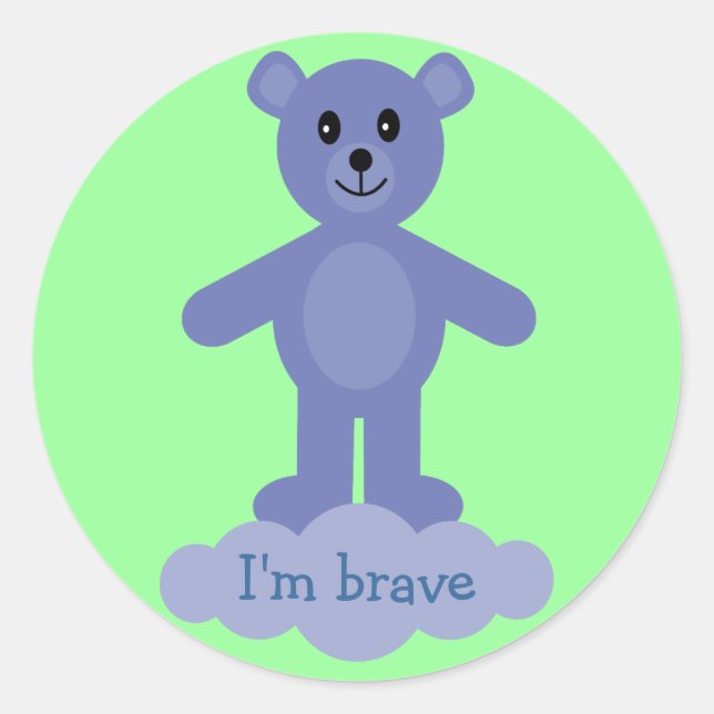 Niedlicher Blue Teddy Bär Ich bin tapfer Belohnung Runder Aufkleber (Vorderseite)