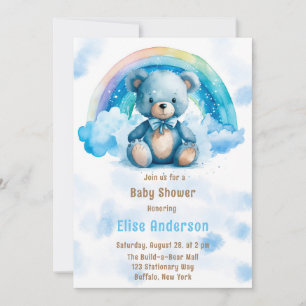 Niedlicher Blue Teddy Bär mit Rainbow Boy Baby Dus Einladung