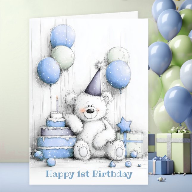 Niedlicher Blue Teddy Bear 1. Geburtstag Karte (Von Creator hochgeladen)