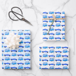Niedlicher Blue Truck & Trailer RV Erlebnis Geschenkpapier Set