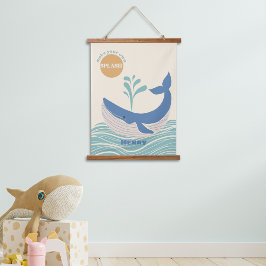 Niedlicher Blue Whale Kids Room Hängeband Wandteppich Mit Holzrahmen