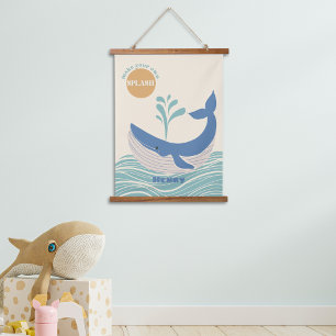Niedlicher Blue Whale Kids Room Hängeband Wandteppich Mit Holzrahmen