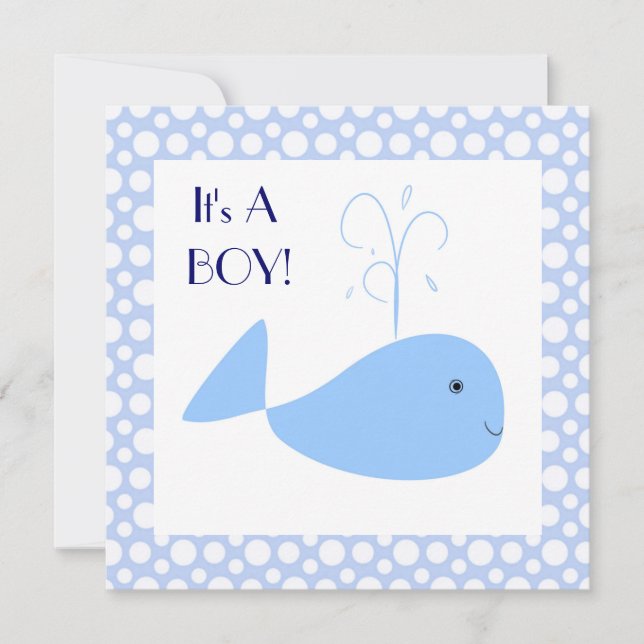 Niedlicher Blue Whale Polka Dots Baby Boy Dusche Einladung (Vorderseite)