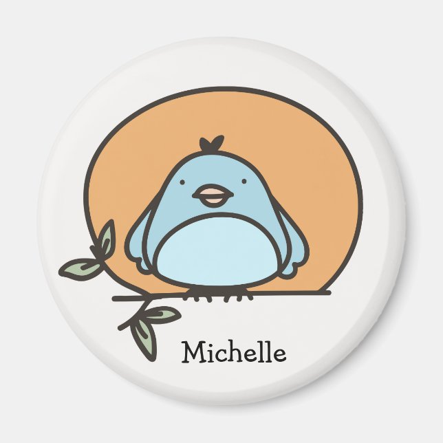 Niedlicher Bluebird-Illustrationsname Personalisie Magnet (Vorne)