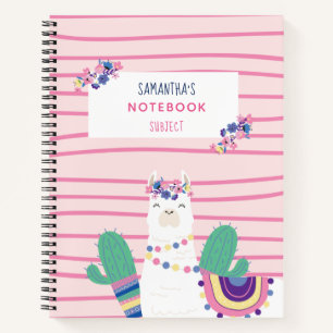 Niedlicher Blumen Llama Personalisiert Pink Notizbuch