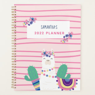 Niedlicher Blumen Llama Personalisiert Pink Planer