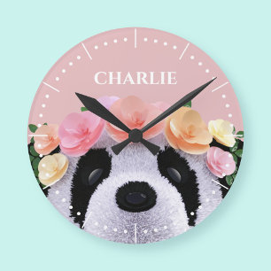 Niedlicher Blumen-Panda-Bär Personalisierte Uhr fü