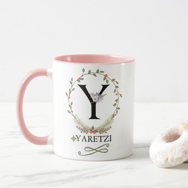 Niedlicher Blumenbrief Y Monogramm-Tasse Tasse (Mit Donut)