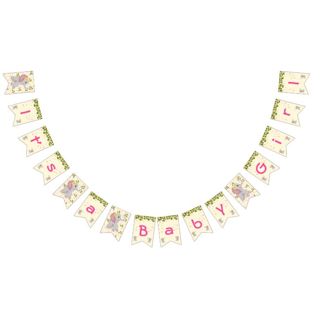 Niedlicher Blumenelefant, ein Mädchen-Baby-Duschko Wimpelkette (Alle)
