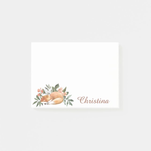 Niedlicher Blumenfox Sweet & Girly Post-it Notes Klebezettel (Vorderseite)