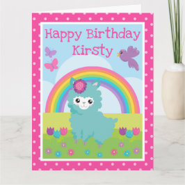 Niedlicher Blumenfrühling Aquamarin Llama & Rainbo Karte
