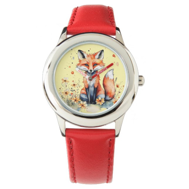 Niedlicher Blumenfuchs Armbanduhr (Vorderseite)