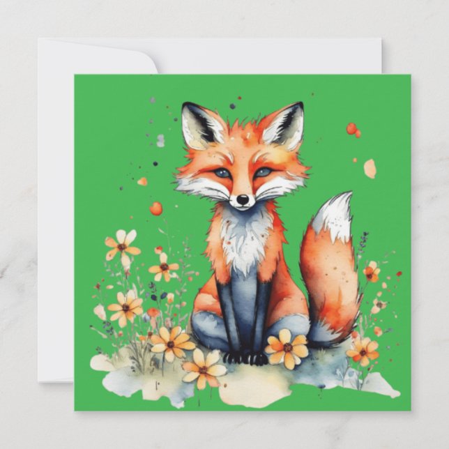 Niedlicher Blumenfuchs Einladung (Vorderseite)