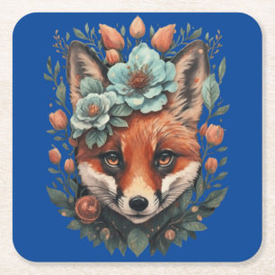 Niedlicher Blumenfuchs Rechteckiger Pappuntersetzer