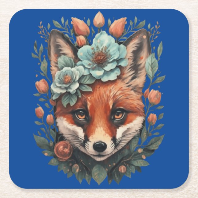 Niedlicher Blumenfuchs Rechteckiger Pappuntersetzer (Vorderseite)