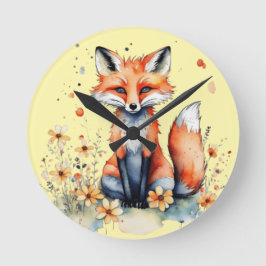 Niedlicher Blumenfuchs Runde Wanduhr