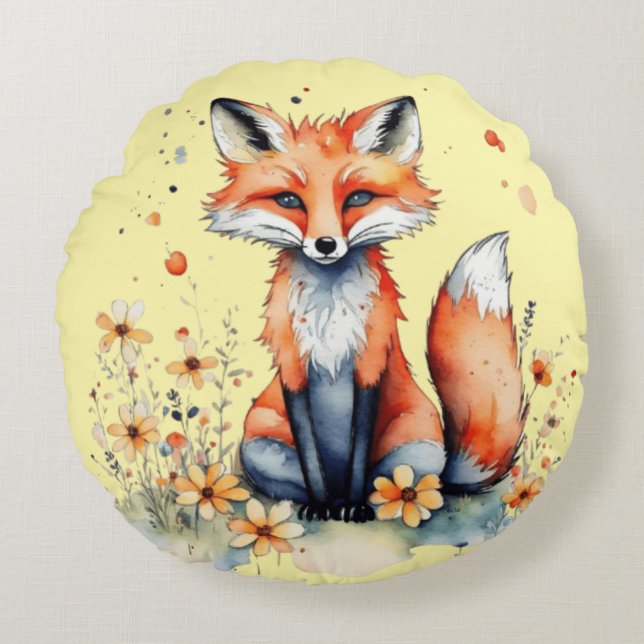Niedlicher Blumenfuchs Rundes Kissen (Vorderseite)