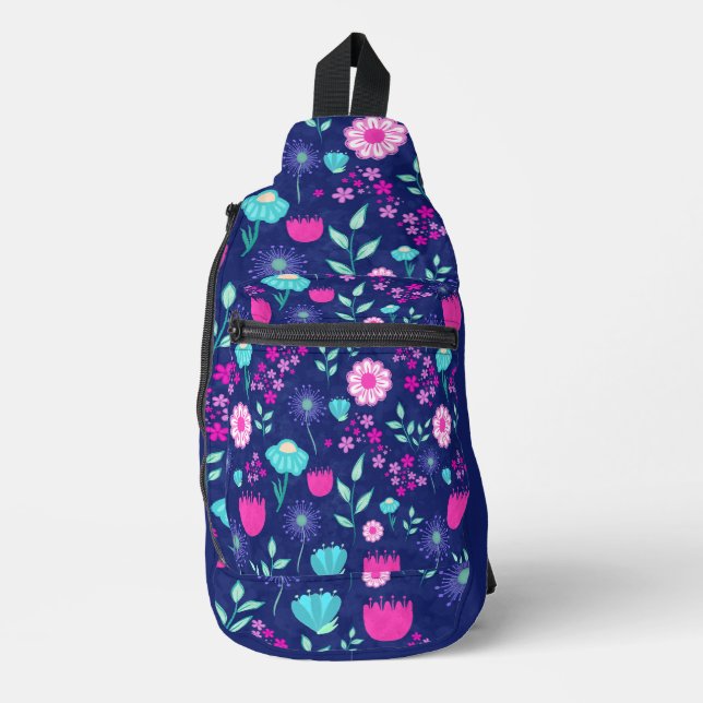 Niedlicher Blumenhintergrund Crossbody Bag (Vorderseite)