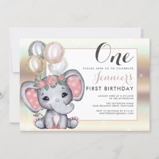 Niedlicher Blumenjungen Elefant mit Balloons Einladung