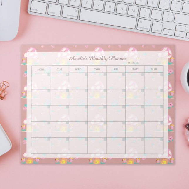 Niedlicher Blumenrosa Pilzsaal Monatsname Name Notizblock (Von Creator hochgeladen)